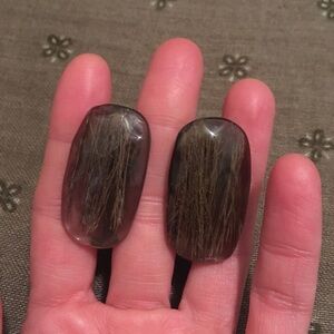 Vintage Gray Brown Elongated Oval Clip On Earrings